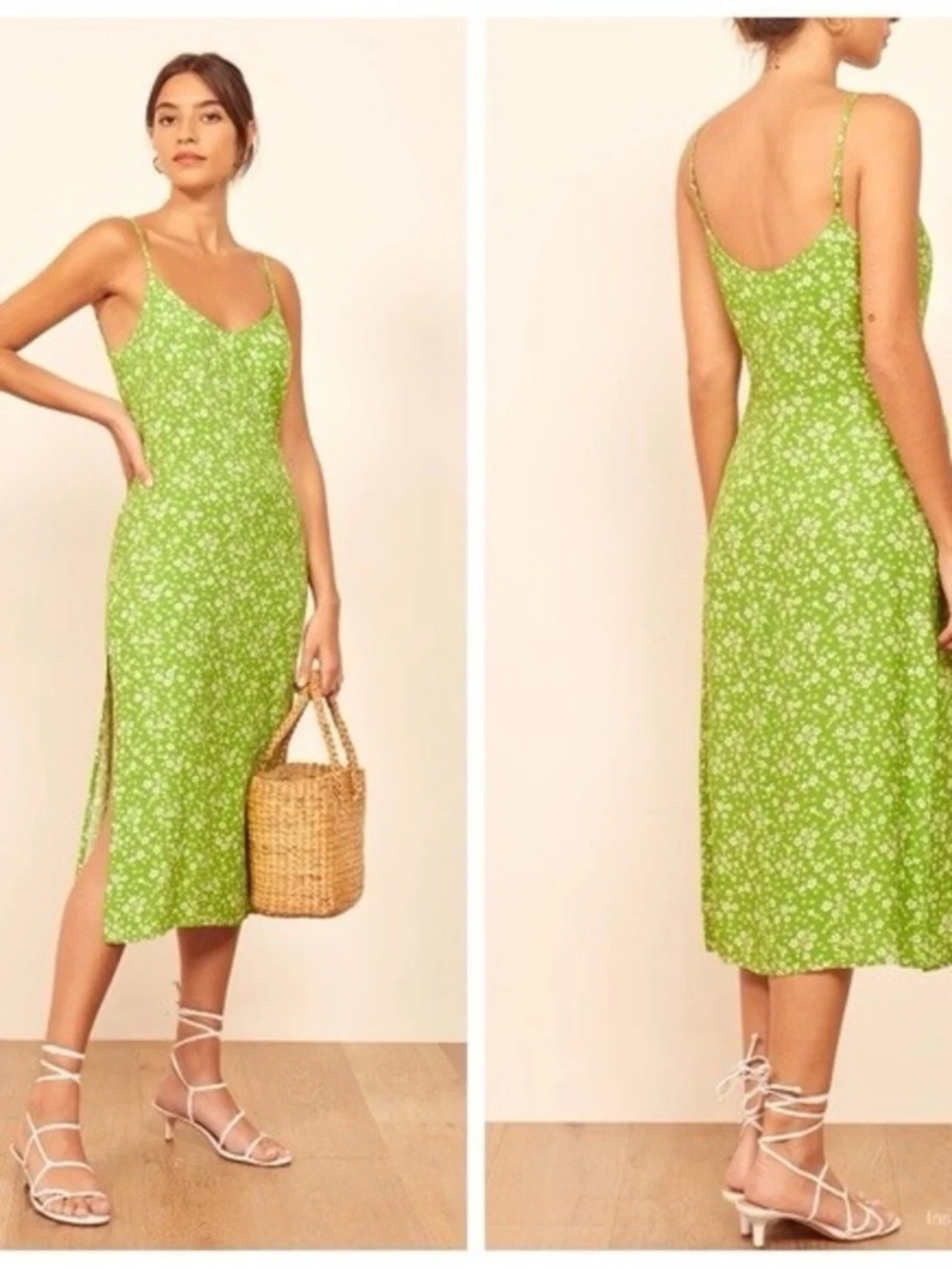 Reformation Halsten Midi Slip Dress Elle Green size 10 NWT